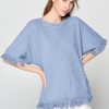 Boho Fringe Knit Top Short Sleeve Round Neck