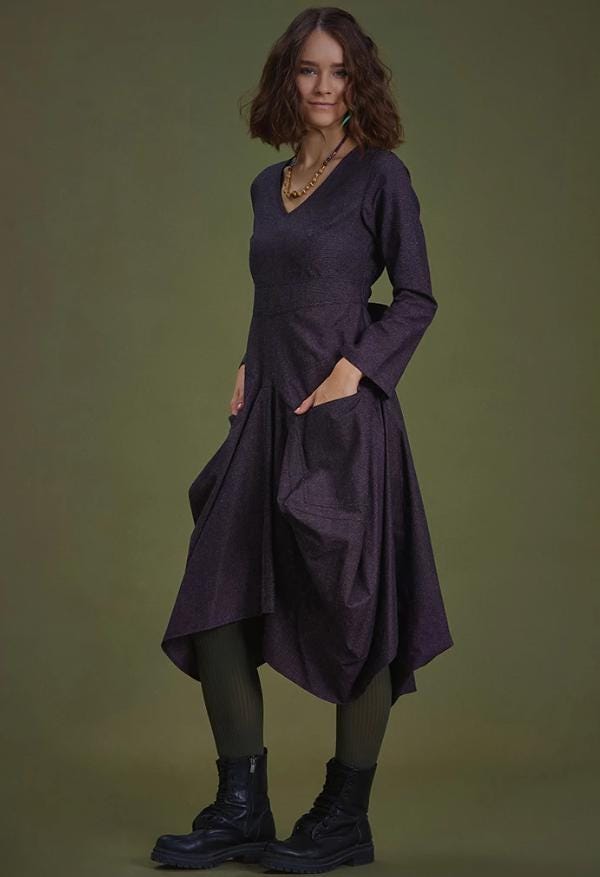 V Neck Boho Long Sleeve Asymmetric Dress With V Neck Boho Long Sleeve Asymmetric Dress With